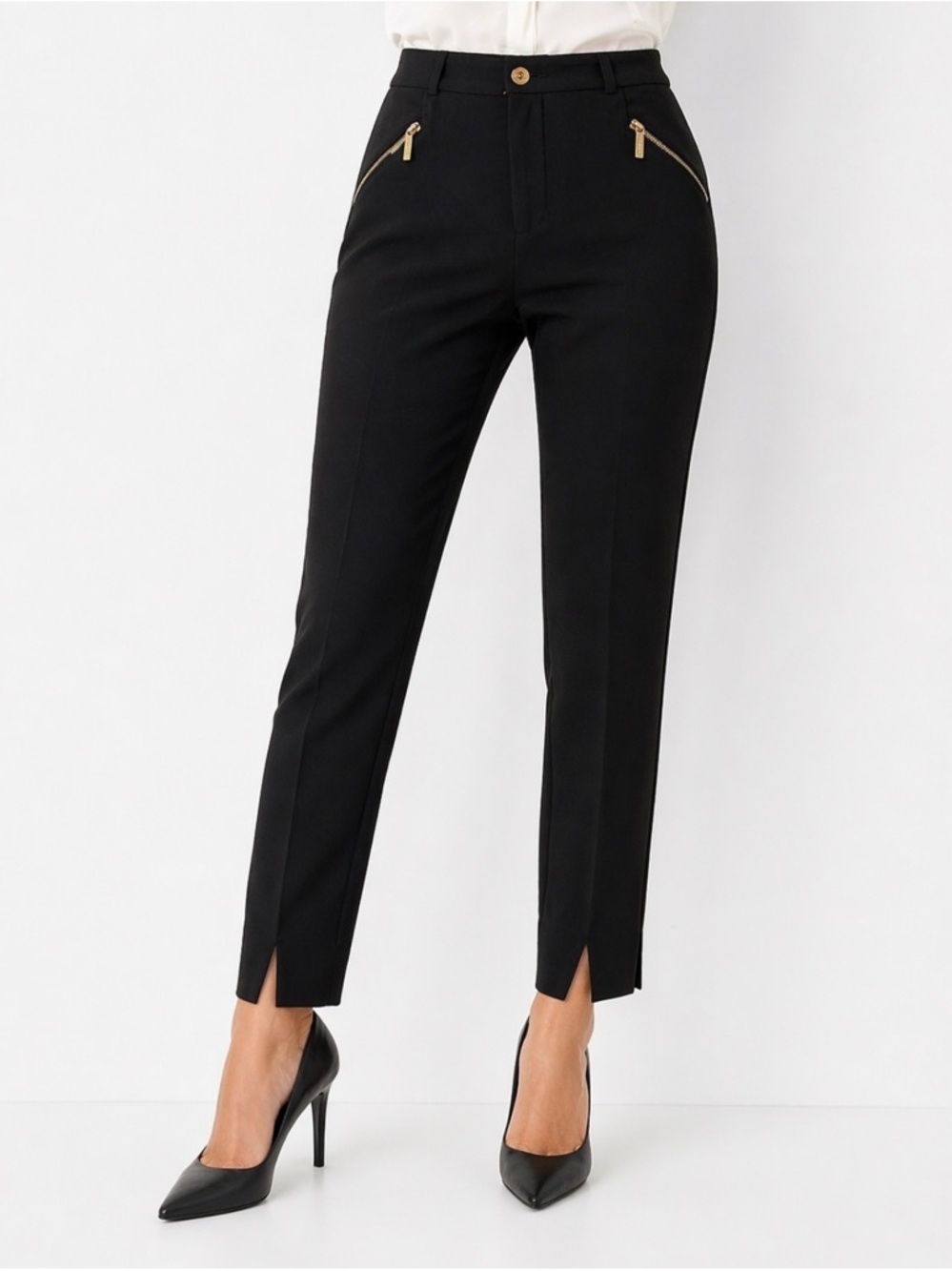 Michael Kors Black Zip Pocket Ankle Slit Slim Dress Pants Size 2 Career Chic